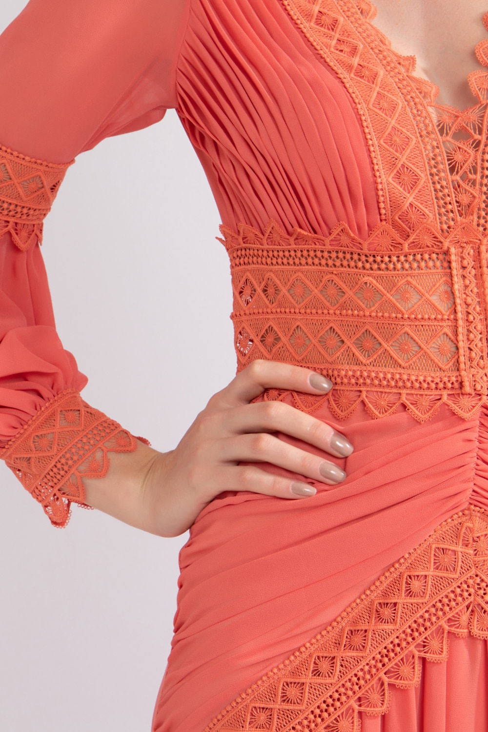 VESTIDO LONGO LISO CORAL