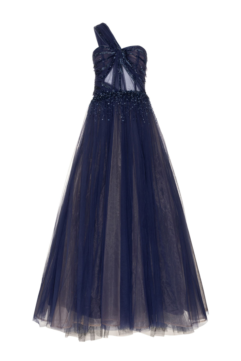VESTIDO LONGO OMBRO ÚNICO AZUL