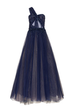VESTIDO LONGO OMBRO ÚNICO AZUL
