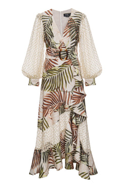 VESTIDO MÍDI TELA FLORAL BIANCA OFF WHITE