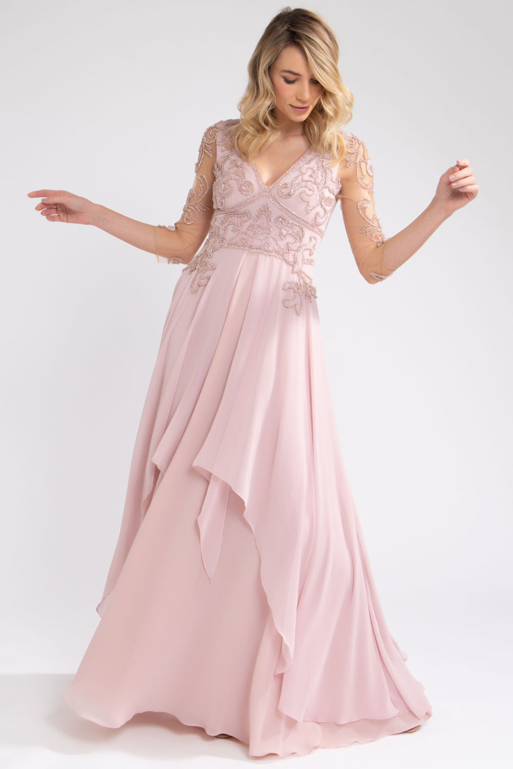 VESTIDO MANGA TULE LILAS