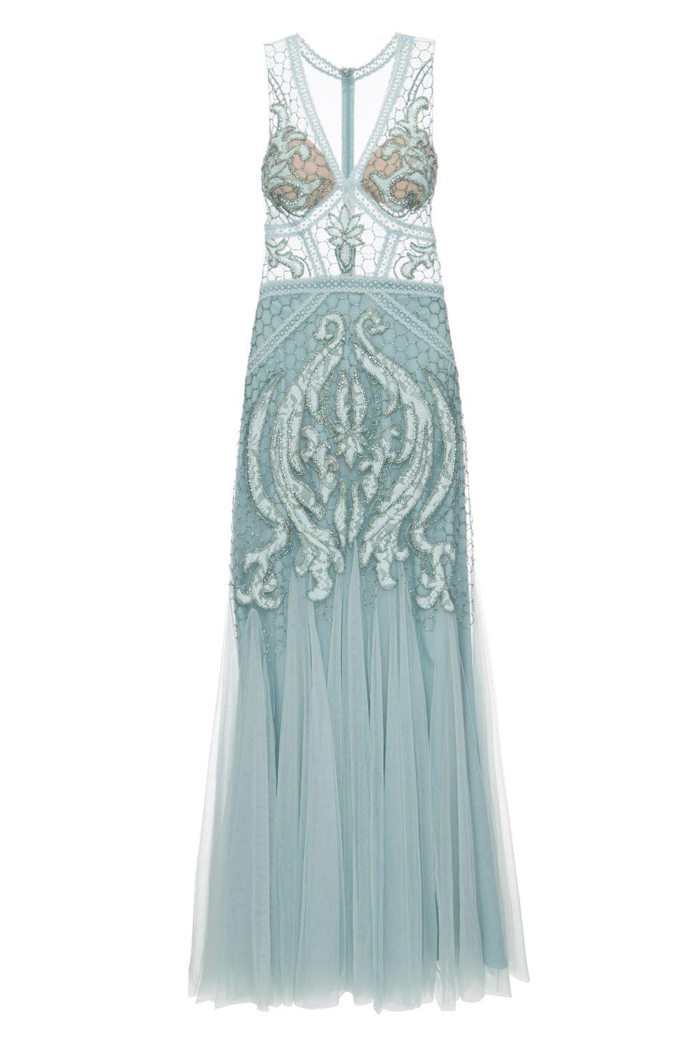 VESTIDO BUSTO TULE BORDADO AZUL