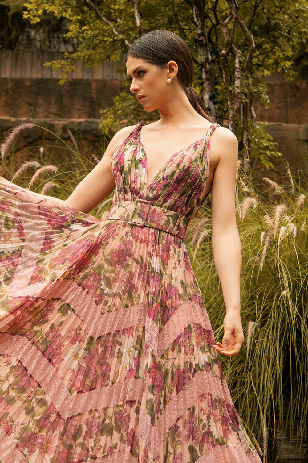 VESTIDO LONGO DRAPEADO DIANE ROSA