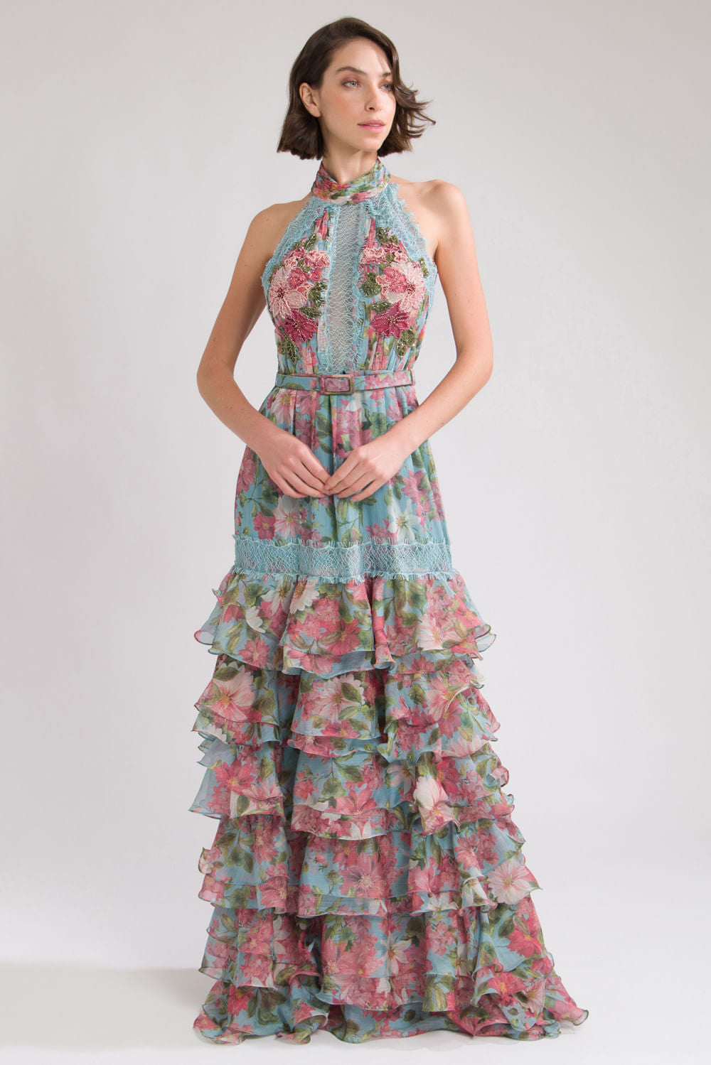 VESTIDO FRENTE ÚNICA BORDADO DAYSE AZUL