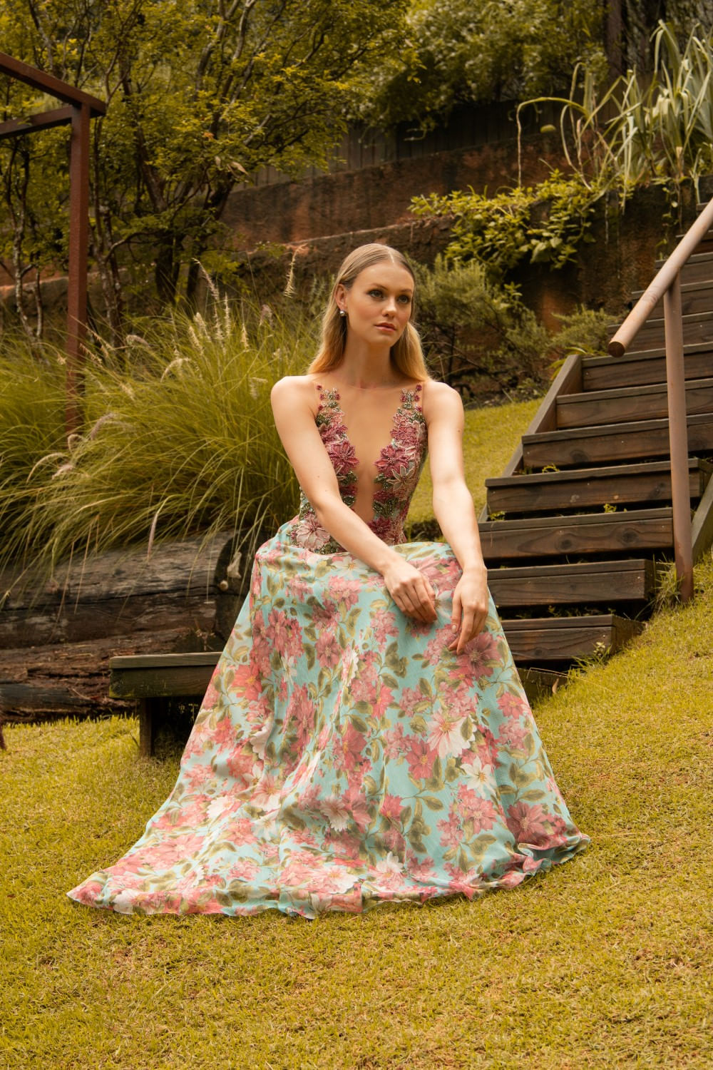 VESTIDO RECORTE DECOTE DAYSE AZUL