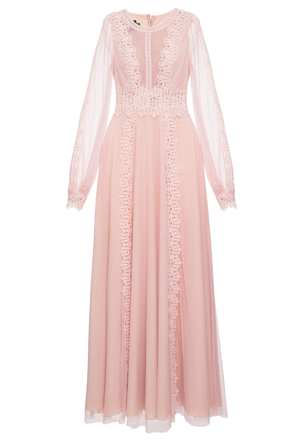 VESTIDO LONGO TULE POÁ ENTREMEIO ROSA