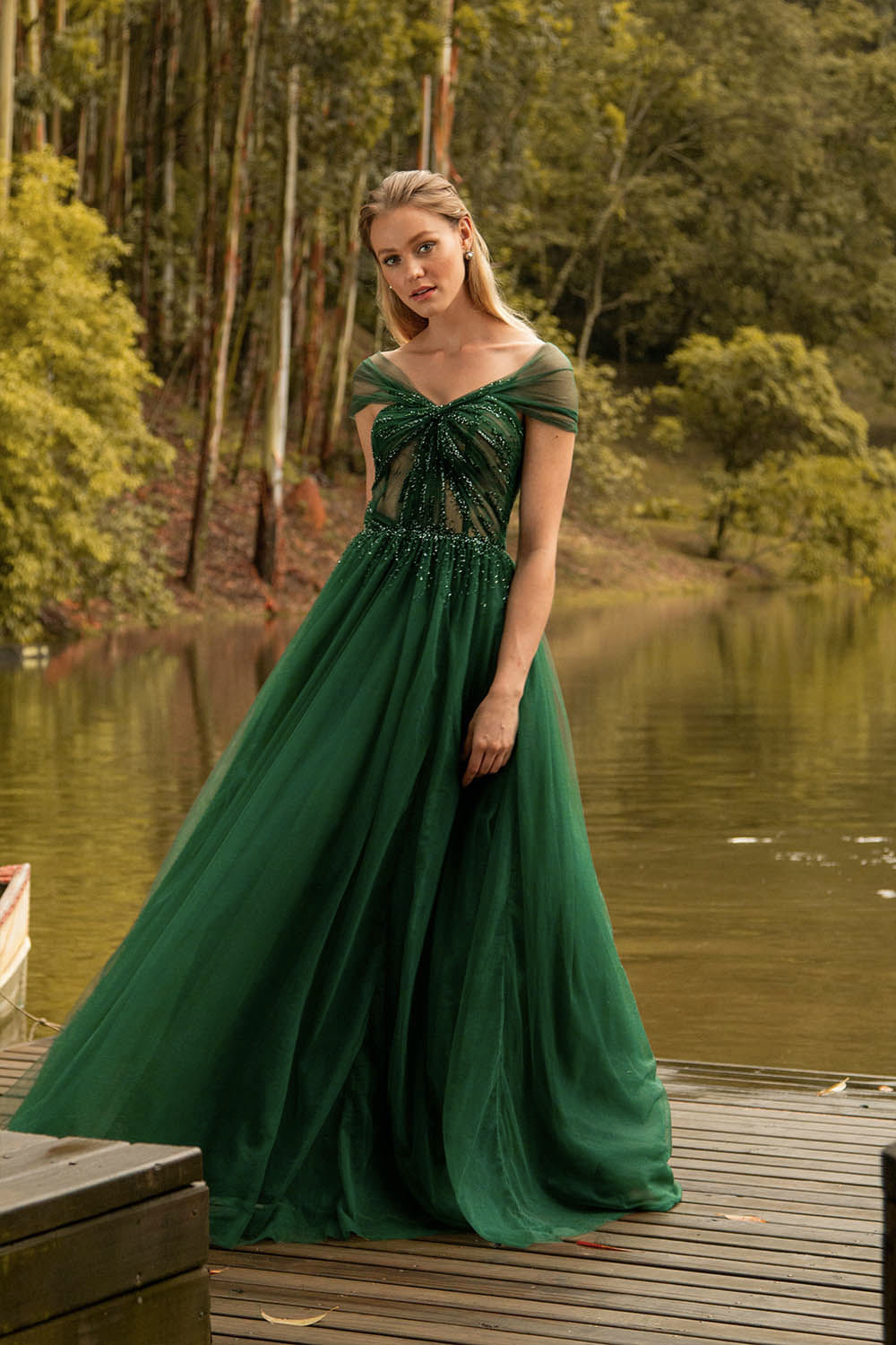 VESTIDO LONGO DUAS ALÇAS TULE VERDE