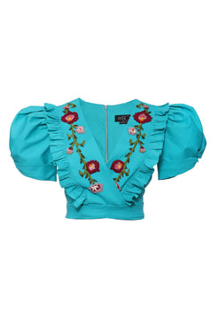 Blusa transpassada tricoline span verde
