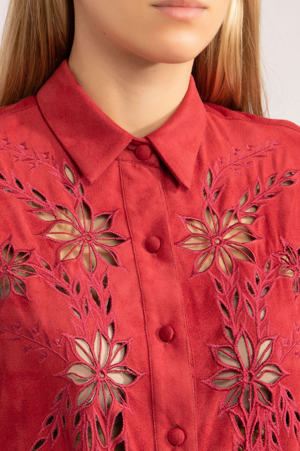 Camisa bordado vazado suede
vermelho