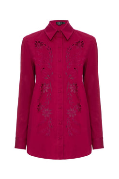 Camisa bordado vazado flores tricoline span
vinho
