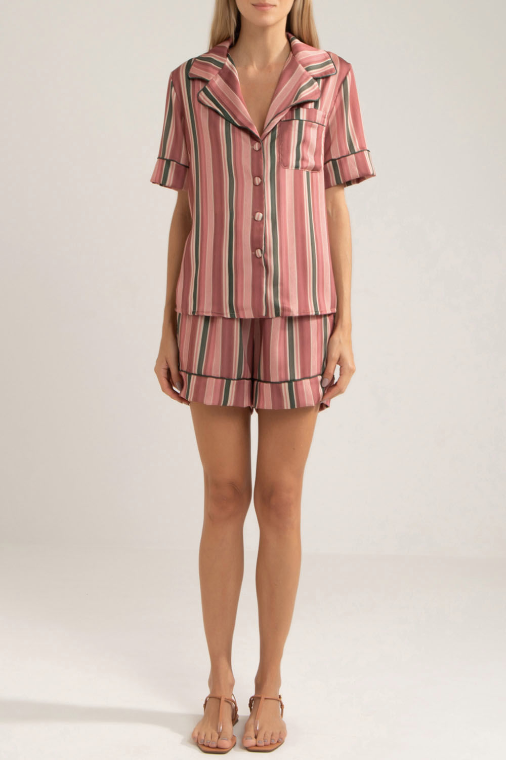 PIJAMA LISTRADO VINTAGE CURTO ROSA