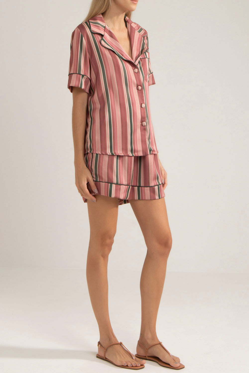 PIJAMA LISTRADO VINTAGE CURTO ROSA