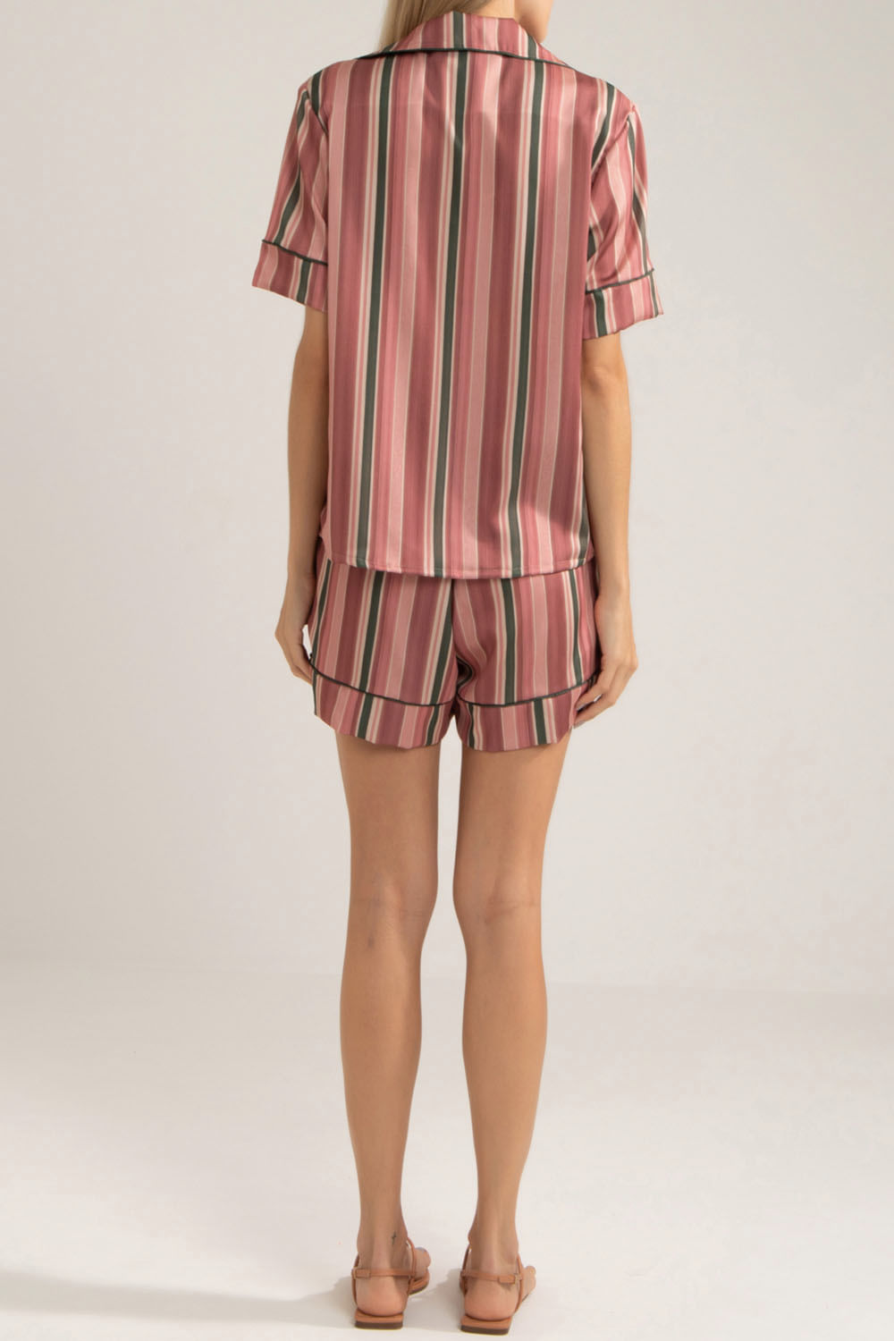 PIJAMA LISTRADO VINTAGE CURTO ROSA