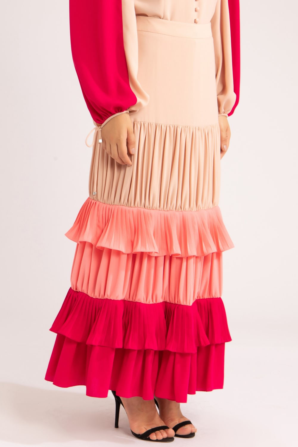 Saia longa babados silky gaivota
rosa