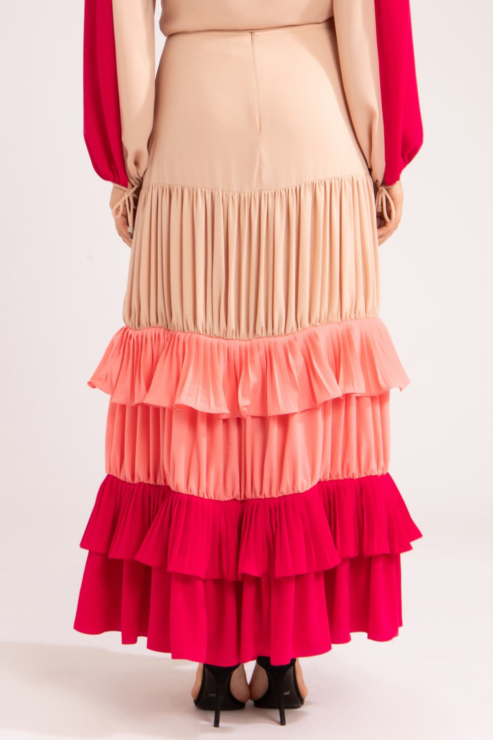 Saia longa babados silky gaivota
rosa