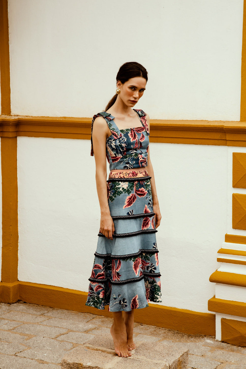 SAIA MIDI ENTREMEIOS GILLY FLOWER AZUL