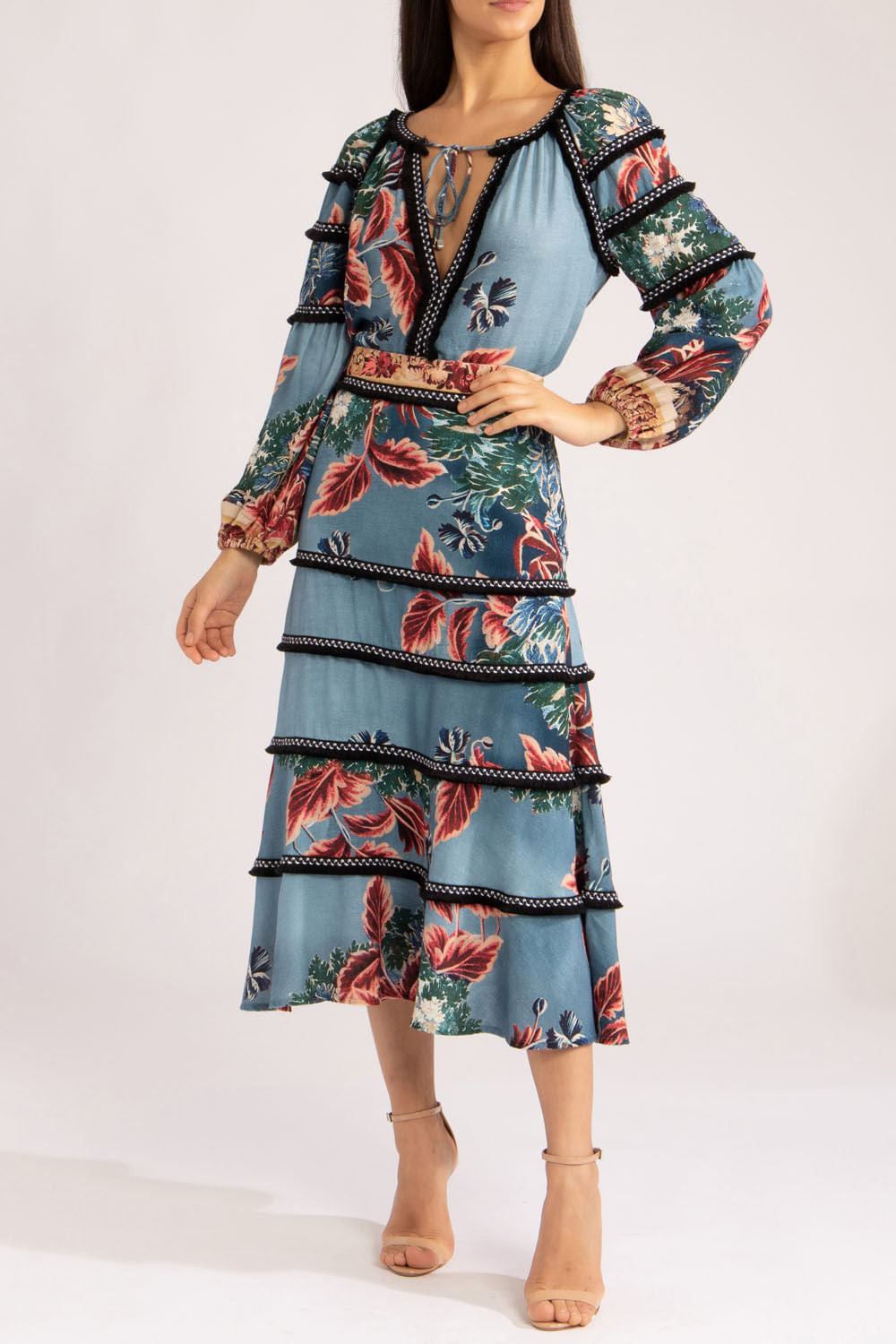 SAIA MIDI ENTREMEIOS GILLY FLOWER AZUL