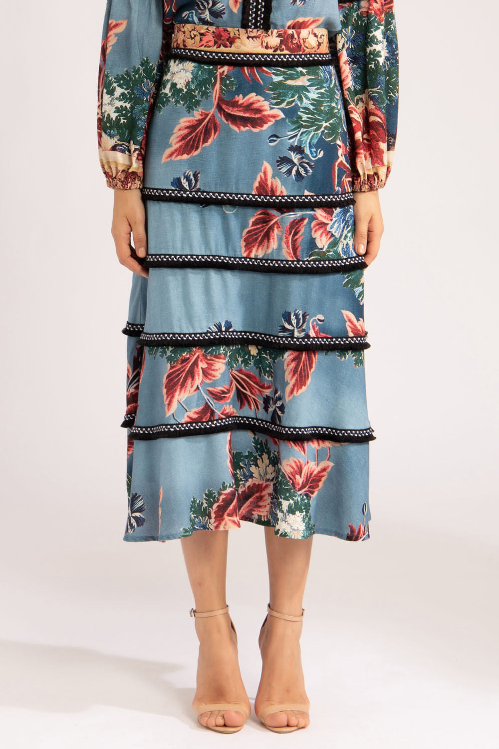 SAIA MIDI ENTREMEIOS GILLY FLOWER AZUL