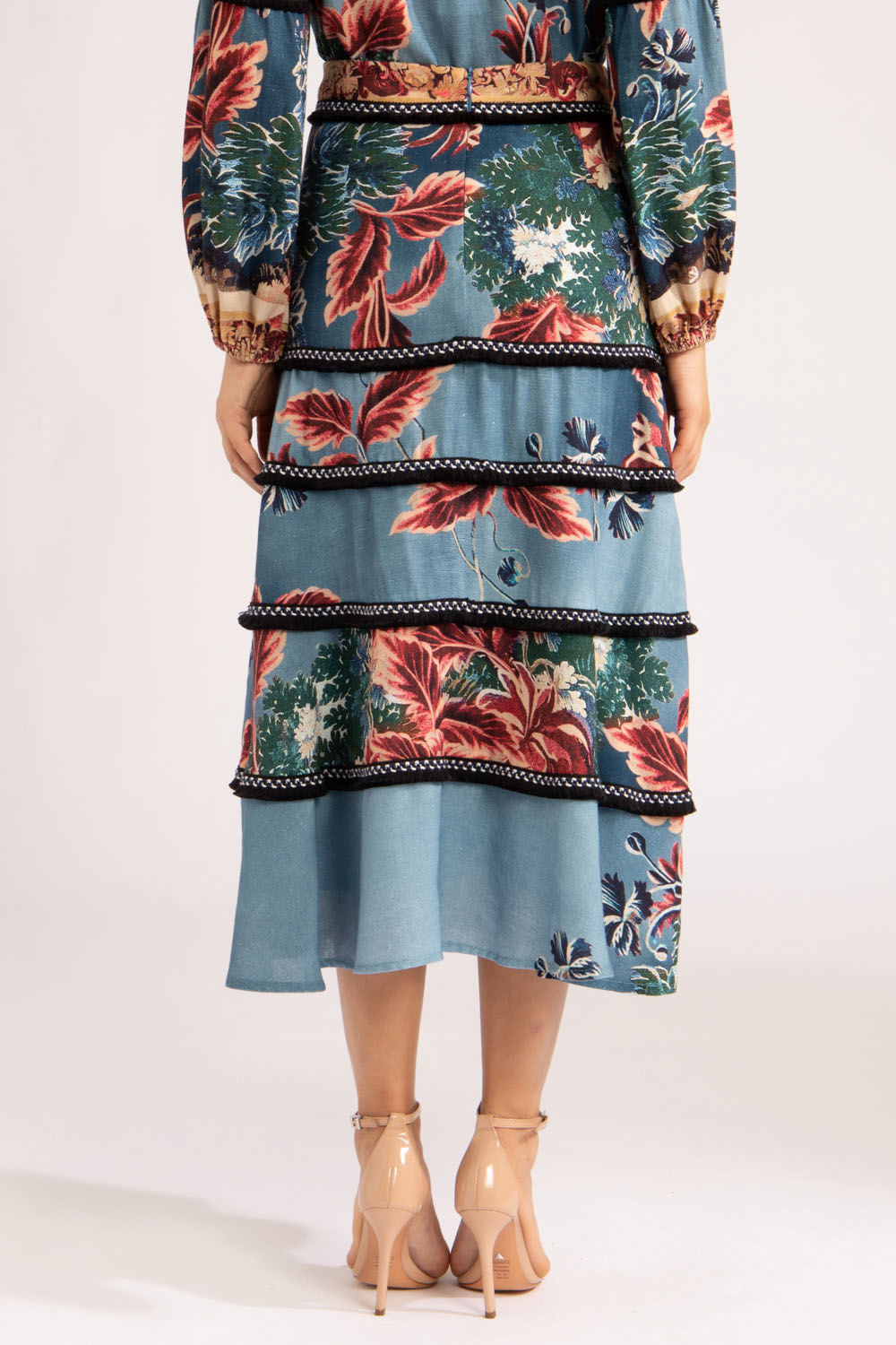 SAIA MIDI ENTREMEIOS GILLY FLOWER AZUL