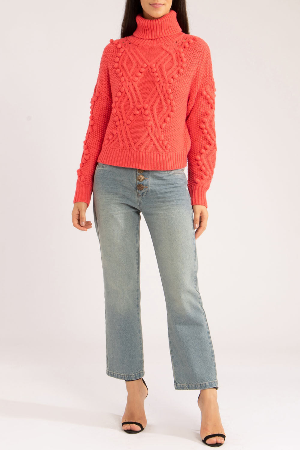 Tricot gola alta rosa