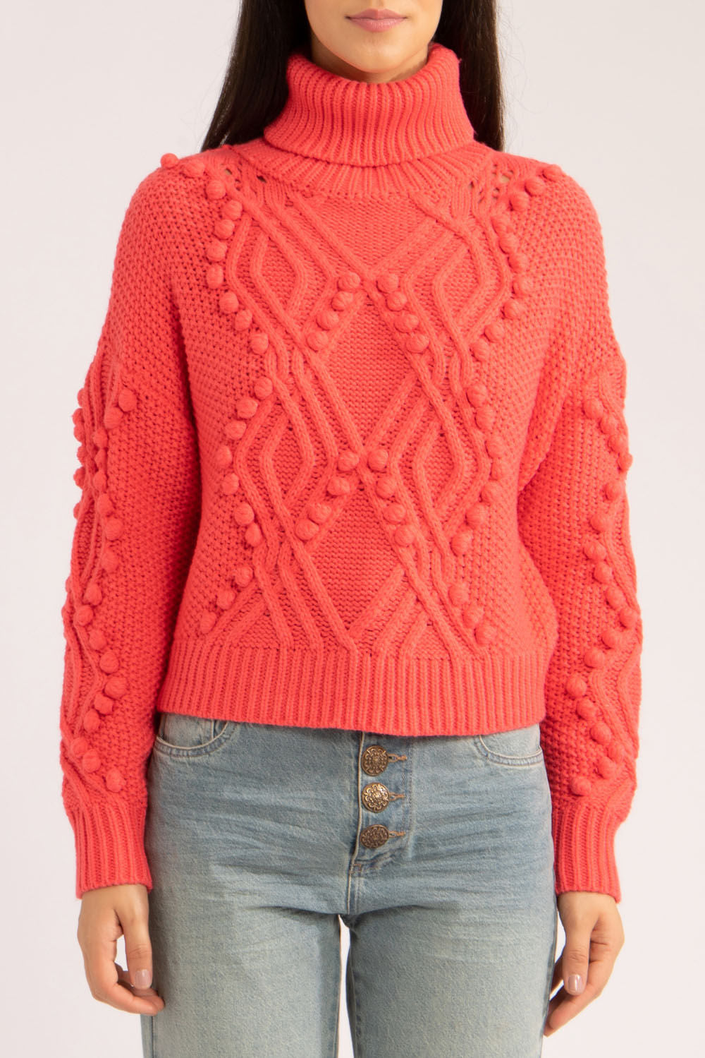 Tricot gola alta rosa