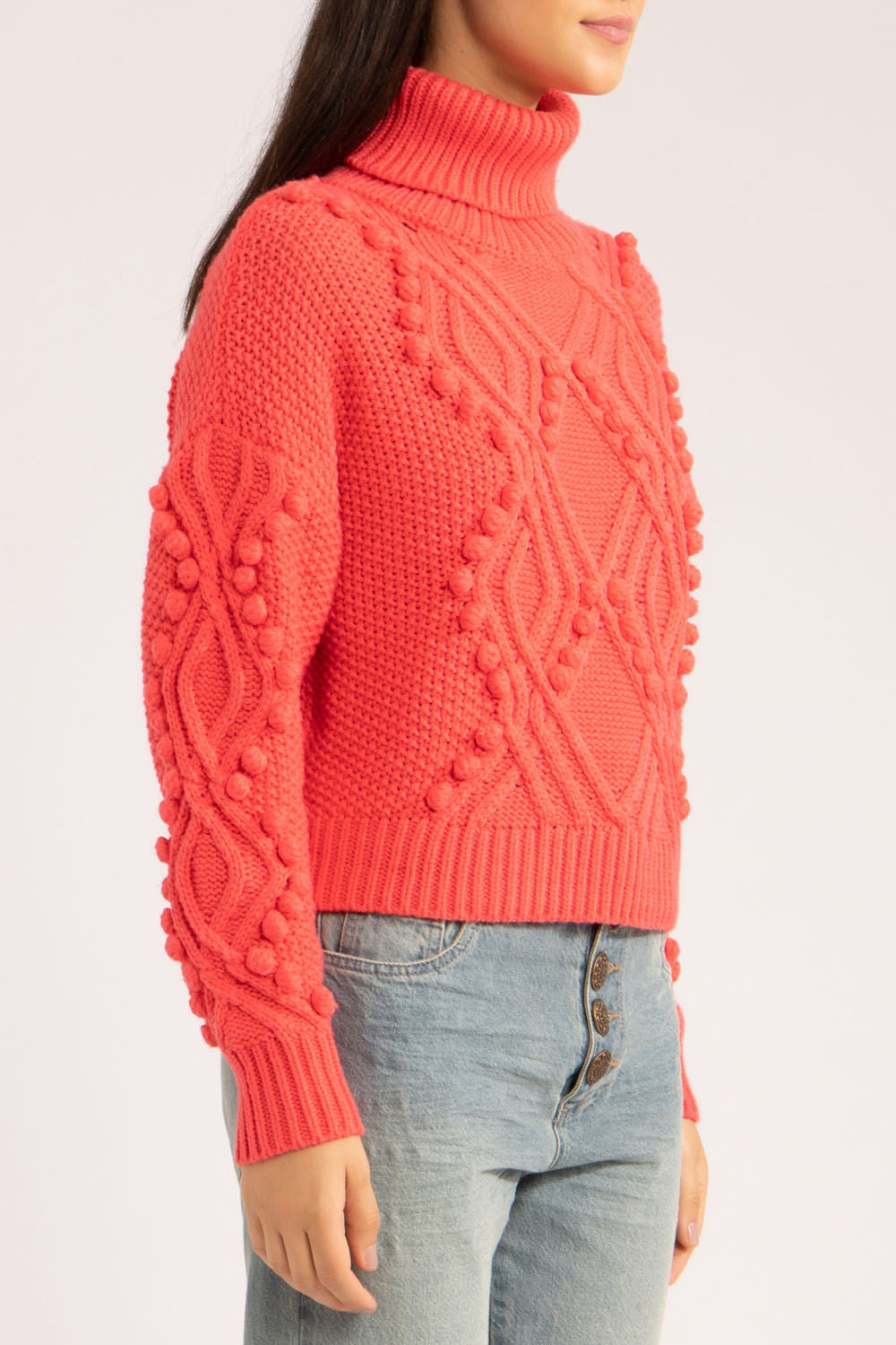 Tricot gola alta rosa