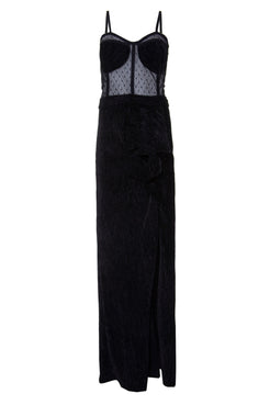 VESTIDO LONGO CORSET VELUDO PLISSADO
PRETO