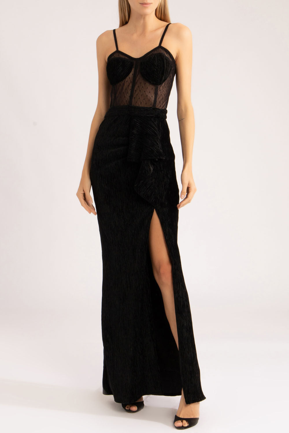 VESTIDO LONGO CORSET VELUDO PLISSADO
PRETO