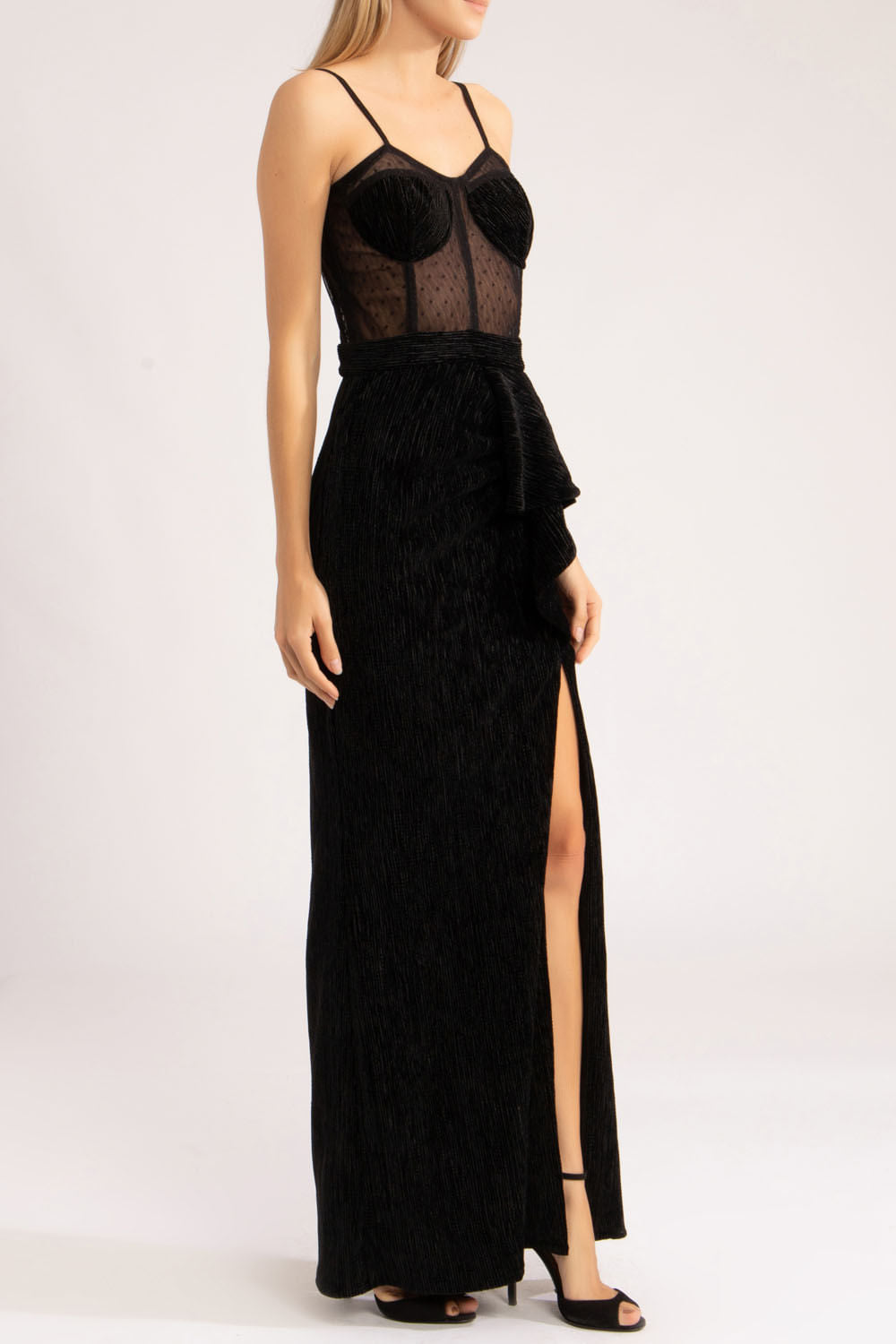 VESTIDO LONGO CORSET VELUDO PLISSADO
PRETO