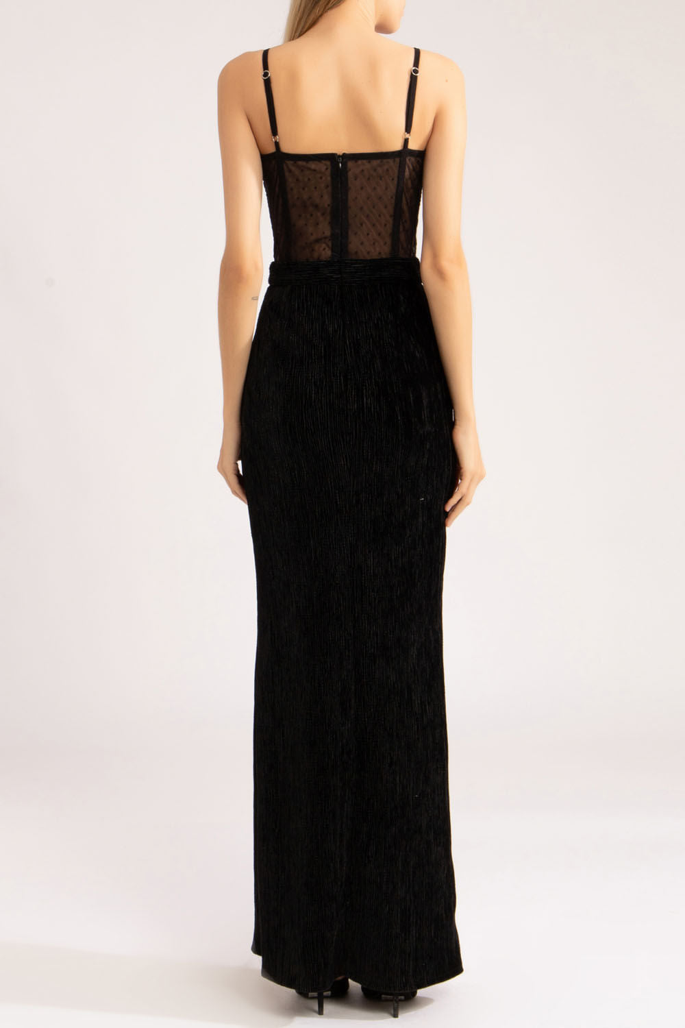 VESTIDO LONGO CORSET VELUDO PLISSADO
PRETO
