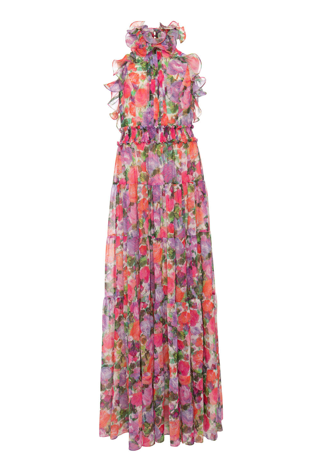 VESTIDO LONGO FRENTE ÚNICA COTTON FLOWERS PINK