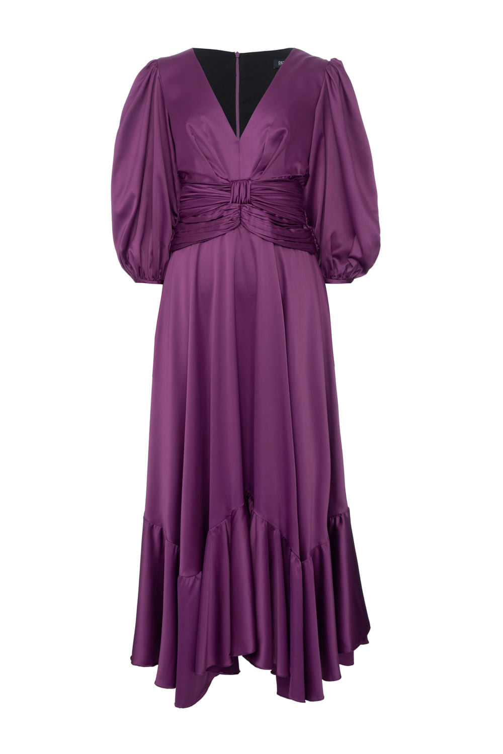 VESTIDO LONGO PALA FRANZIDA CETIM SENSORIAL ROXO