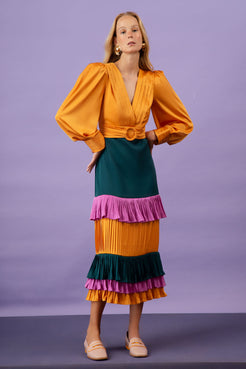 Vestido mídi cetim sensorial
amarelo
