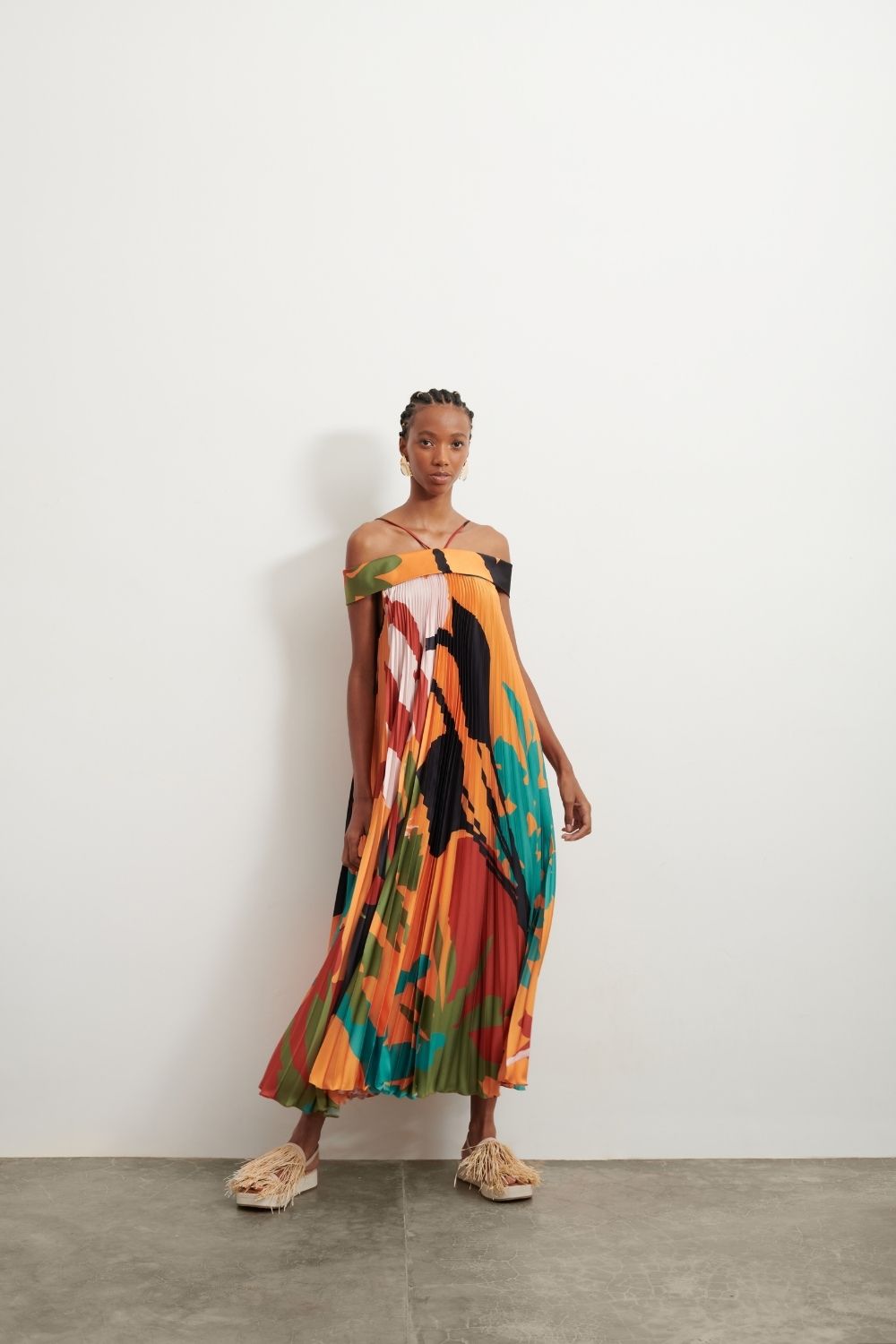 VESTIDO LONGO PLISSADO OMBRO A OMBRO CURA - AP03 ROSE