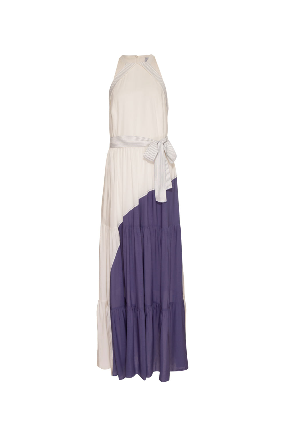 VESTIDO MÍDI PREGAS BICOLOR - AP03 OFF E AZUL