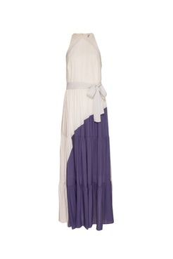 VESTIDO MÍDI PREGAS BICOLOR - AP03 OFF E AZUL