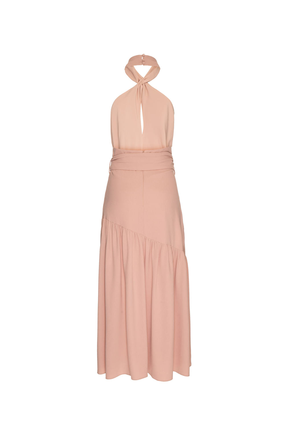 VESTIDO MÍDI BABADO FRENTE ÚNICA ROSA