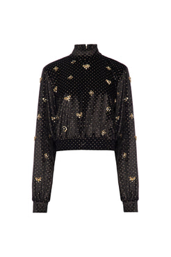 Top gola alta veludo sparkle preto