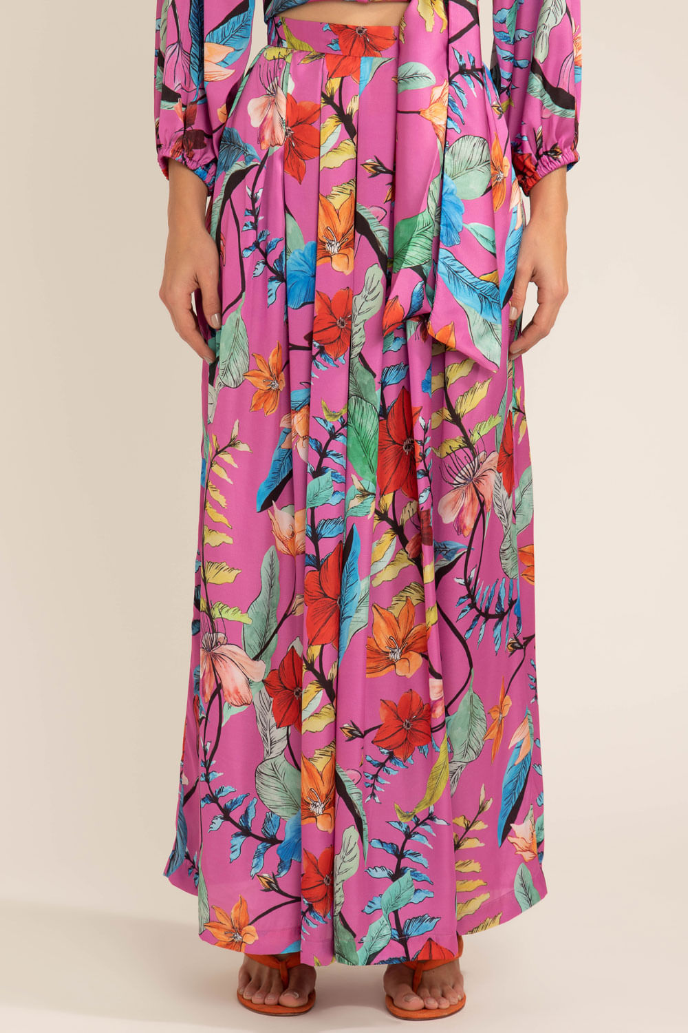 Calça ampla zamia rosa