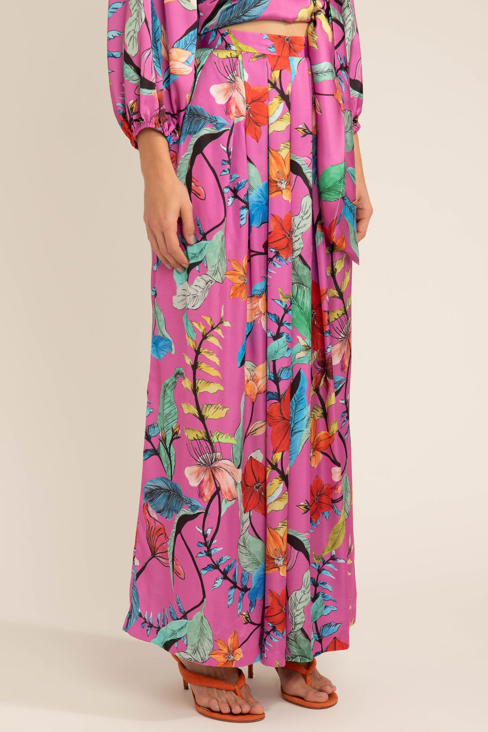 Calça ampla zamia rosa