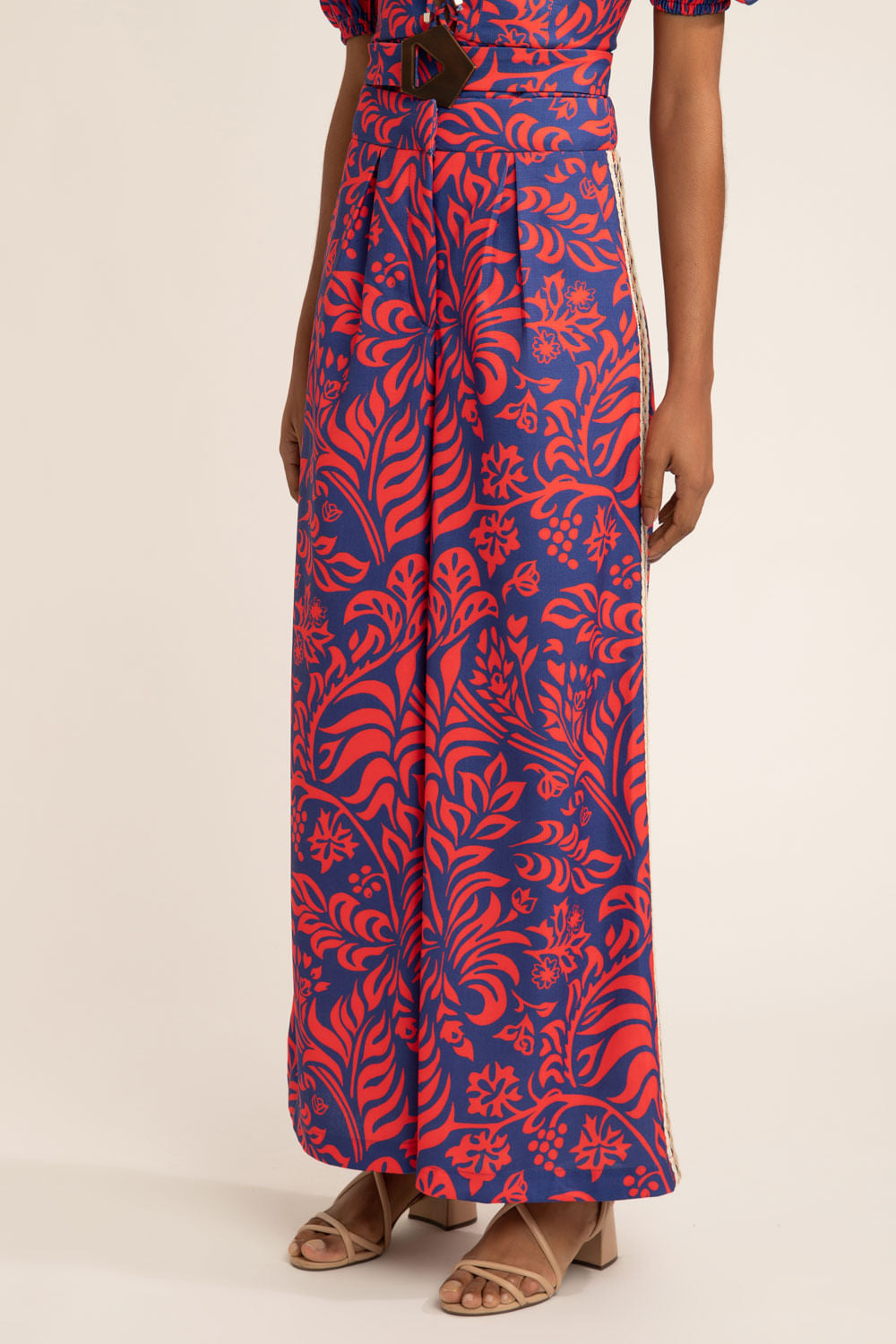 Calça ampla tropical gráfico azul
