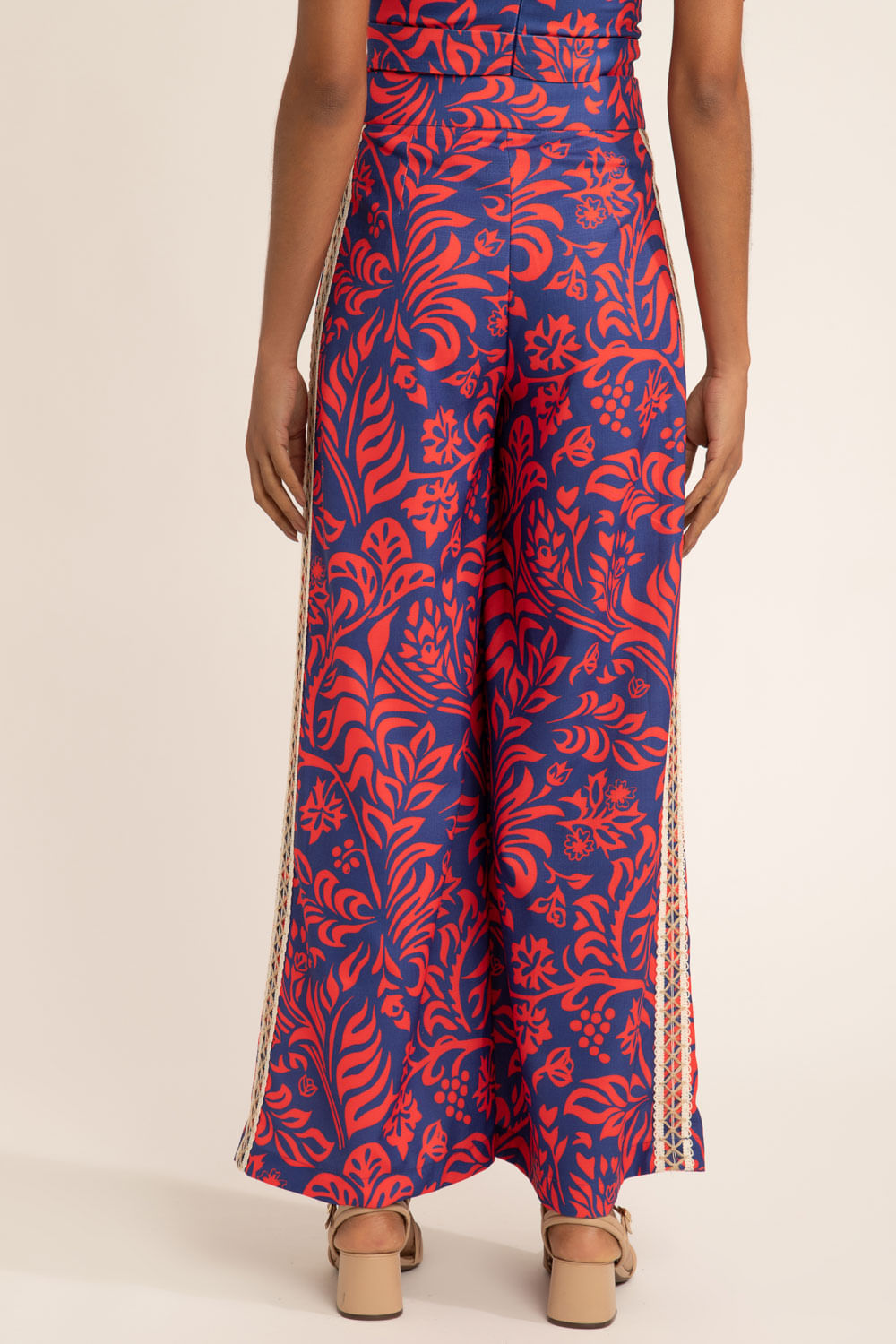 Calça ampla tropical gráfico azul