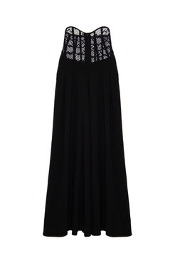CALÇA COM CORSET DE CREPE E TELA PRETO