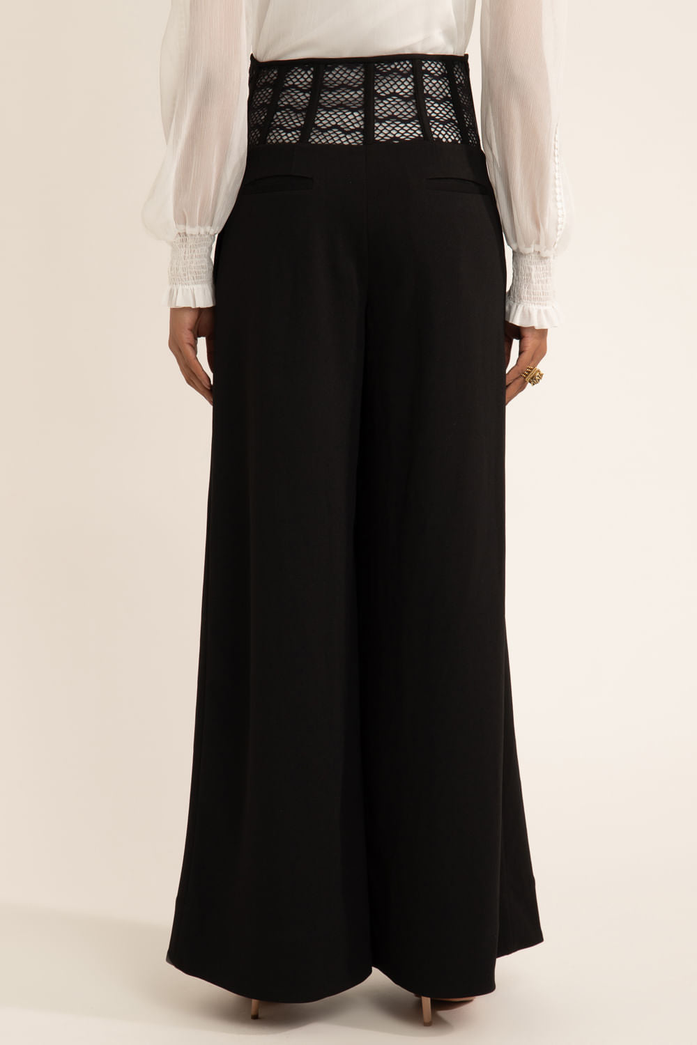 CALÇA COM CORSET DE CREPE E TELA PRETO