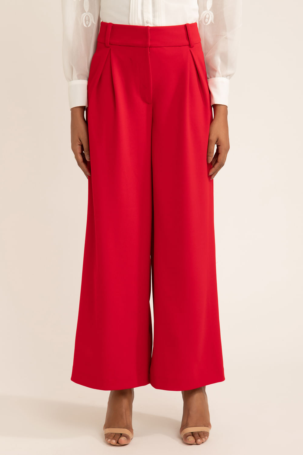 Calça reta crepe posh vermelho