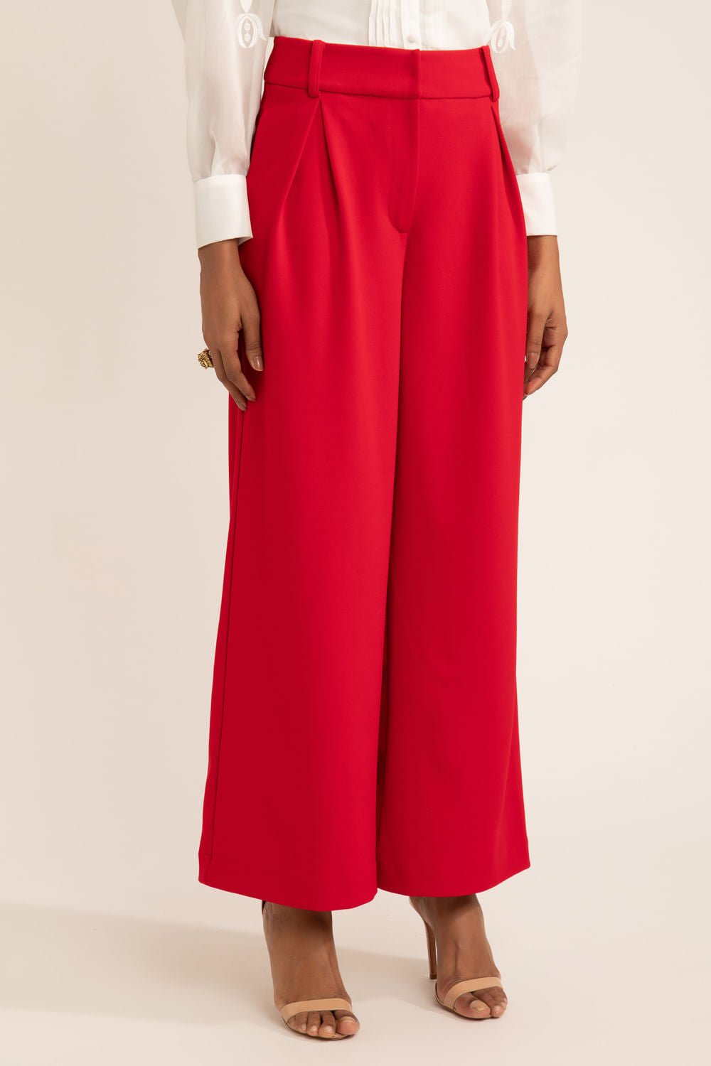 Calça reta crepe posh vermelho