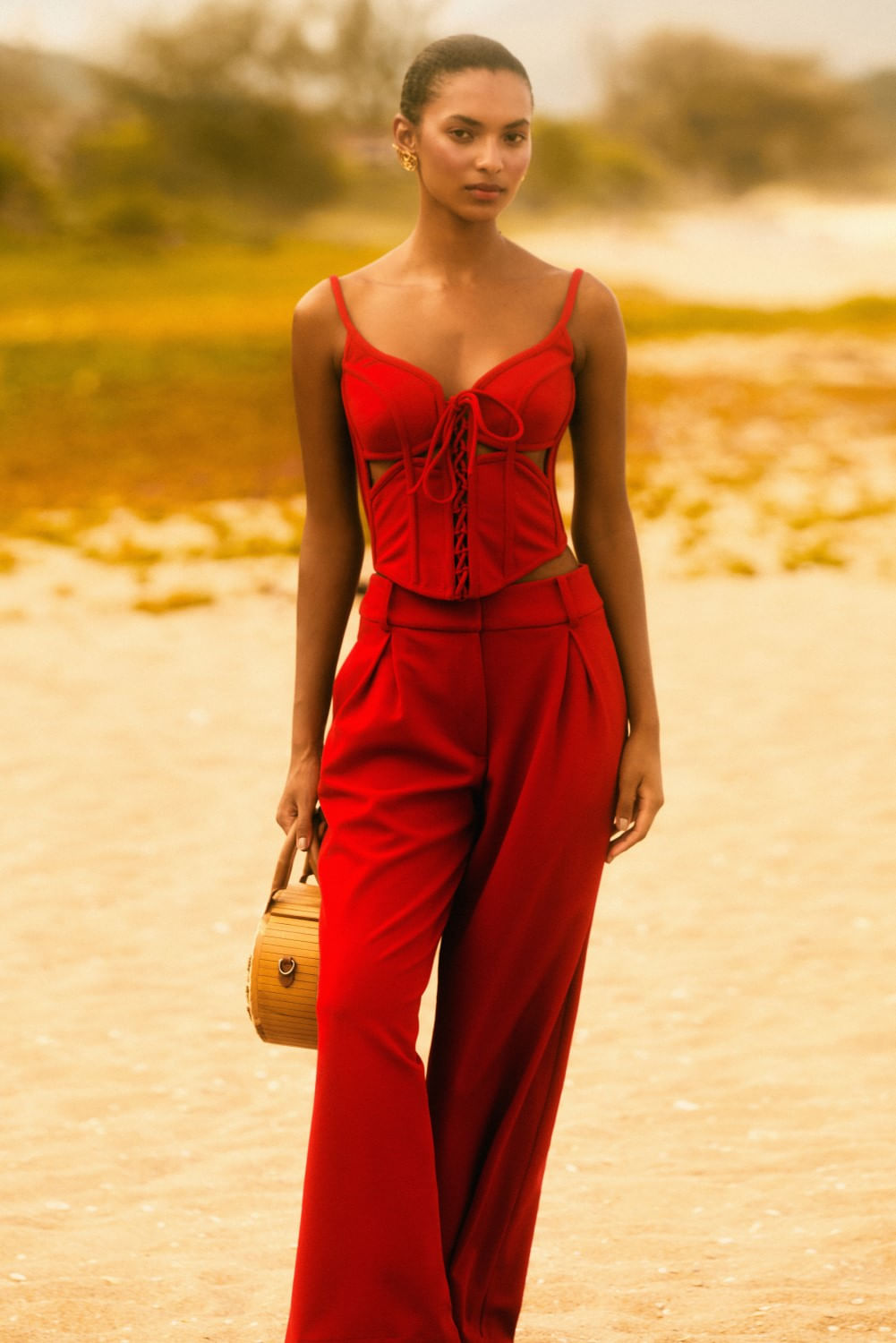 Calça reta crepe posh vermelho