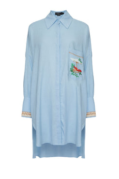 Camisa linho bordada saline azul
