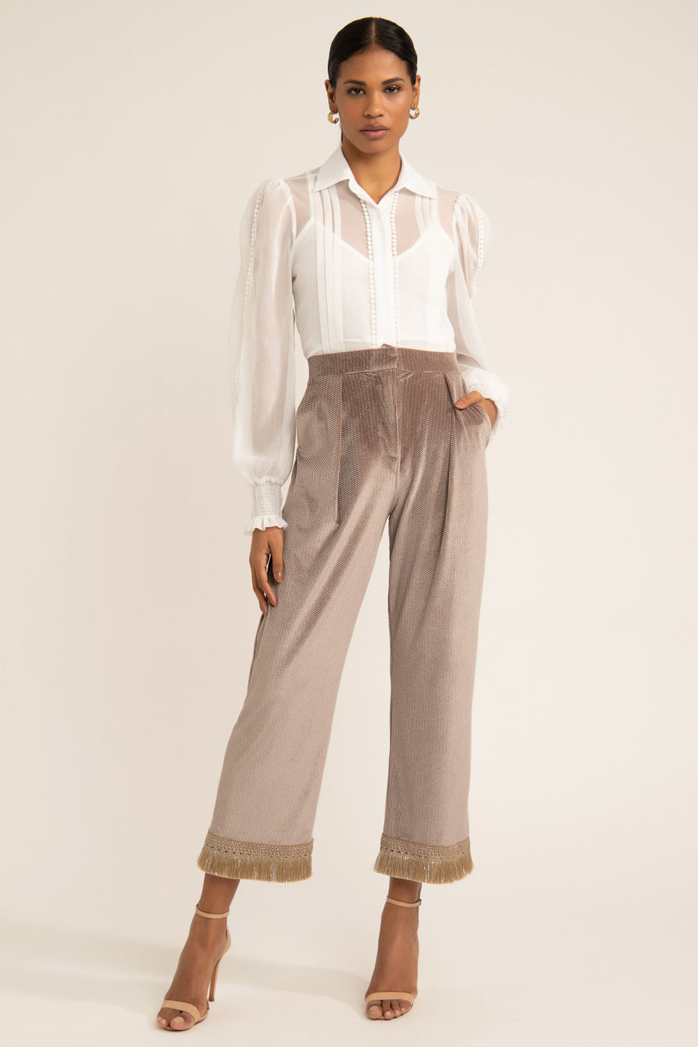 Camisa silky plissê off white