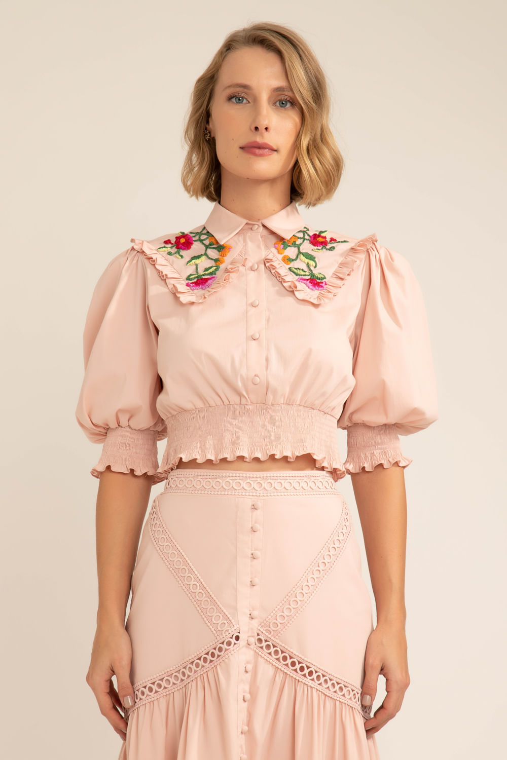 Camisa cropped soft 60's rosa